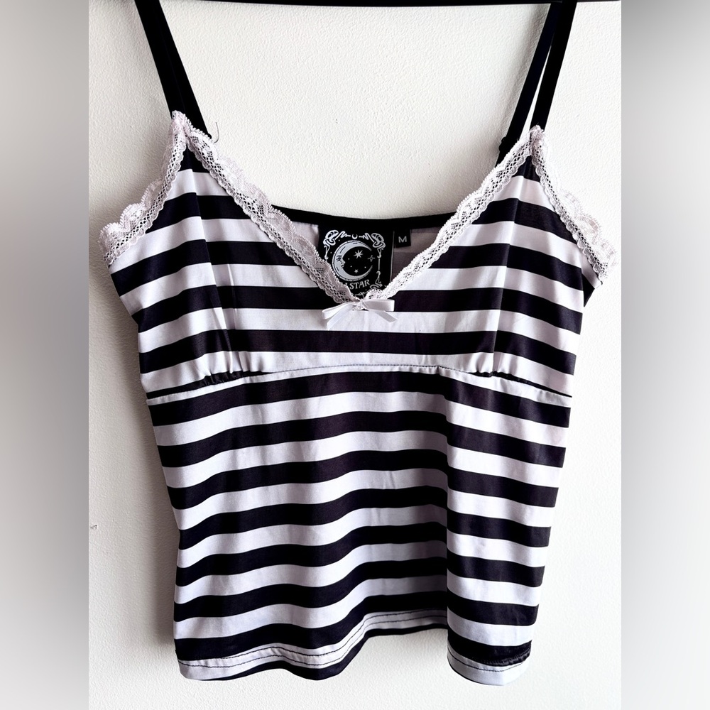 Killstar Black White Striped Lace Cami Goth Alt Y2K Tank M